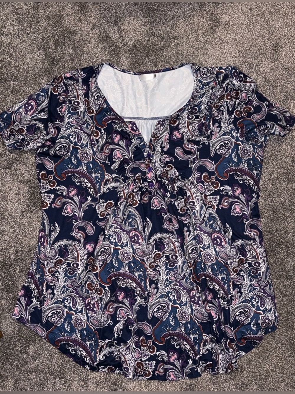 Halife Paisley Short Sleeve Top - Navy / Purple Plus 3XL